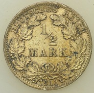 Cesarstwo Niemieckie - 1/2 marki 1913 A - SREBRO