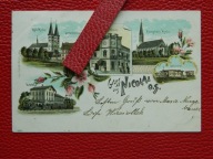 MIKOŁÓW - litografia - rzeźnia , dworzec kolejowy - obieg 1899 rok