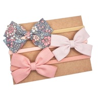 Opaski kokardki zestaw 3 szt brudny i pudrowy róż i szara w kwiatuszki