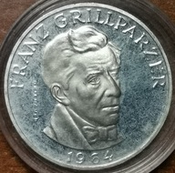 26. Austria 25 szylingów, 1964 Franz Grillparzer Ag Srebro Lustrzanka