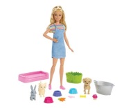FXH11 BARBIE LALKA KĄPIEL ZWIERZĄTEK KRÓLIK PIES