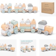 NAVARIS Drewniany Pociąg Lokomotywa Z Klockami - DŁUGI CZAS ZABAWY