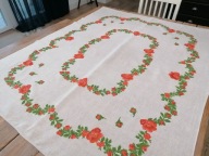 LNIANY NATURALNY OBRUS GIRLANDY KWIATÓW RÓZE 130 x 160