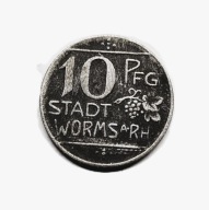 10 fenigów, notgeld z 1918 roku, przez miasto Worms nad Renem, wybita z Fe