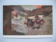 WIELKA WOJNA JAZDA ROSYJSKA W ATAKU SPALONA WIOSKA przedwojenna POCZTÓWKA