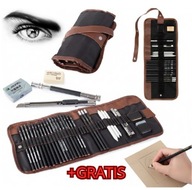 PROFESJONALNY ZESTAW DO SZKICOWANIA 29w1 Ołówki + Węgiel + Wiszery w Etui