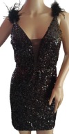 Sukienka krótka cekinowa z piórkami czarna r. XS/S