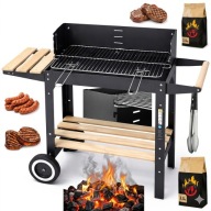 GRILL WĘGLOWY OGRODOWY DUŻY Z ROŻNEM PÓLKAMI PÓŁKA REGULACJA WIATROCHRON