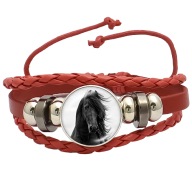 Skórzana bransoletka - Snap - Koń - regulowana długość, wymienne oczka