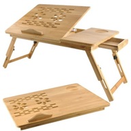 Stolik pod Laptopa Bambusowy Składany Regulowany do Łóżka Podstawka Taca