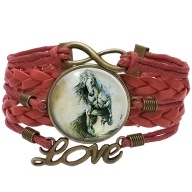 Skórzana bransoletka - Koń - regulowana długość - oczko 25mm