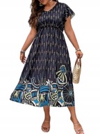 Tanio !_NOWA elegancka WYSMUKLAJĄCA czarna sukienka maxi_MODNY motyw_r.46