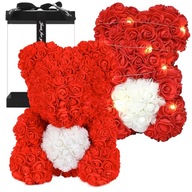Miś z Róż Rose Bear LED 25 cm – prezent na walentynki z płatków róż ZŁOŻONY