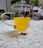 SZKLANY KUBEK TERMICZNY SUSZONYMI KWIATAMI PODWÓJNE DNO KOLOROWY rumianek