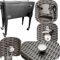 LODÓWKA OGRODOWA NA KÓŁKACH RETRO COOLER 76L BAREK NA KÓŁKACH WÓZEK RATTAN