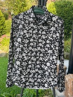 H Koszula Dressmann slim czerń szare kwiaty liście rozmiar S