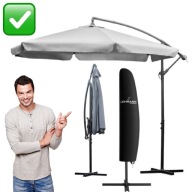 PARASOL OGRODOWY DUŻY SKŁADANY Z PODSTAWĄ SZARY Z POKROWCEM MOCNY | LEHMANN