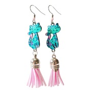 Kolczyki z kotem i chwostem - miętowo-różowe