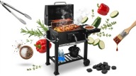 Ogrodowy Grill Węglowy z Pokrywą, Termometrem i Regulacją Paleniska