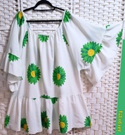 ŚLICZNA BIAŁA W DUŻE ZIELONO-ŻÓŁTE KWIATY HISZPANKA ok 56/58