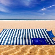 mata plażowa z poduszką biało - granatowa