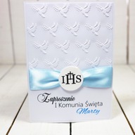 oryginalne ZAPROSZENIE na KOMUNIĘ tłoczone PERSONALIZOWANE RĘCZNIE ROBIONE