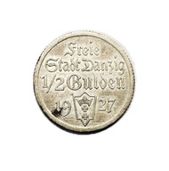 0,5 guldena (pół guldena) z 1927 roku wyemitowana przez Wolne Miasto Gdańsk