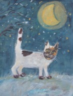 Kotek wieczorową porą Akwarela Sabina Salamon 32x25