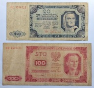 Zestaw Banknotów PRL 20 + 100 zł 1948 rok HC HD
