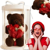 MIŚ PLUSZOWY Z BUKIETEM KWIATÓW MYDLANYCH RÓŻ PREZENT NA WALENTYNKI PUDEŁKO