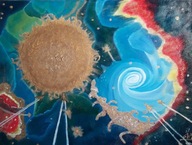 Abstrakcja-Obrazek 30 cm x 40 cm, olej "Kosmiczna podroż"