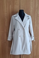 Made In Italy damski elegancki prążkowany płaszcz z paskiem/złote guziki L