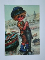 Gawrosz, dziecko po połowie z dużą rybą - proj. Michel Thomas pocztówka