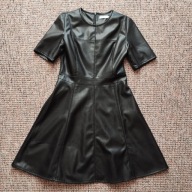 Sukienka damska czarna ze skóry ekologicznej krótki rękaw f. Reserved r.S