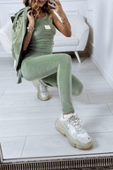 Oliwkowy 3 częściowy komplet welurowy push up rozm. S/M