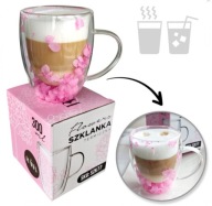 Szklanka do kawy i herbaty Ecarla 300 ml różowa szkło podwójna ścianka