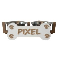 Stojak + 2 miski dla psa / kota z imieniem 3D / personalizowany - L - brąz