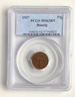 1 FENIG PFENNIG 1937 WOLNE MIASTO GDAŃSK PCGS MS 63 BN