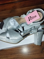 Sandały damskie na słupku srebrne r.36