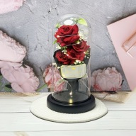 PIĘKNY BUKIET RÓŻ W SZKLE LAMPKA LED WIECZNA RÓŻA W KOPULE PREZENT