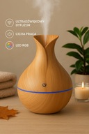 Nawilżacz powietrza drewniany dzbanek 15 cm aromaterapia, LED, jasne drewno