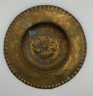 Duży, STARY miedziany talerz, pokryty PATYNĄ - bardzo ładny ozdobny