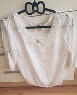 bluzka biała krótki rękaw 38 haftowany kołnierzyk