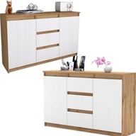 KOMODA ZE SZUFLADAMI DĄB WOTAN BIAŁY POŁYSK BEZUCHWYTOWA DO SALONU