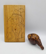 palący fajkę + dziwna krótka fajka drewno tabliczka