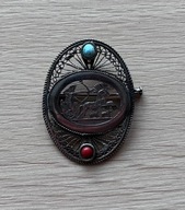 Stylowa, elegancka broszka z turkusami, filigran, vintage, lata 60