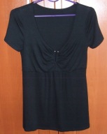 Bluzka tunika czarna głęboki dekolt marszczenia 36