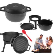 KOCIOŁ ŻELIWNY MYŚLIWSKI GARNEK 5L OGNISKO GRILL DUŻY MOCNY STOJĄCY