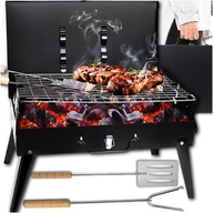 GRILL OGRODOWY TURYSTYCZNY PRZENOŚNY SKŁADANY BBQ WALIZKA + AKCESORIA