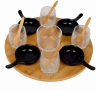 ZESTAW DO SERWOWANIA PRZEKĄSEK BAMBUSOWY 14 EL. OBRACANY 360° + GRATIS